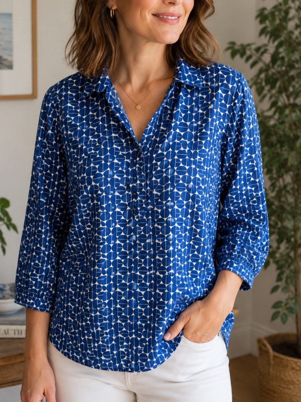 Rock Flower Paper 100% Viscose Geometric Print Tunic Blouse Size Large